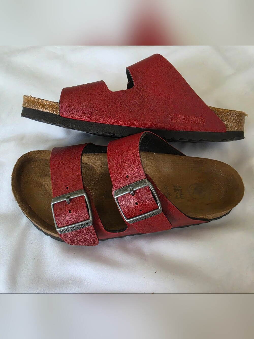 Birkenstock Arizona Vegan Sandals - Bordeaux Red Birko-Flor, 37 Regular/Wide - Picture 2 of 3